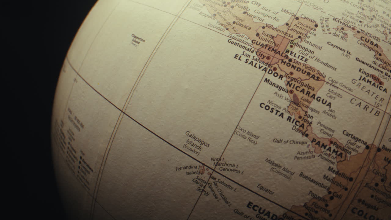 Close-up of a world globe, focused on Central America