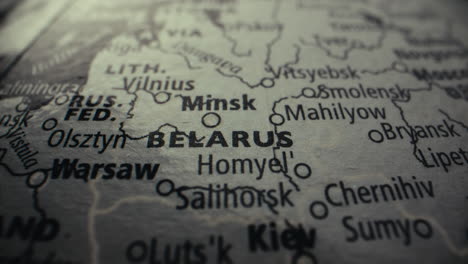 close-up of a world map, focusing on belarus
