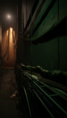 túnel subterráneo oscuro con cables y alambres