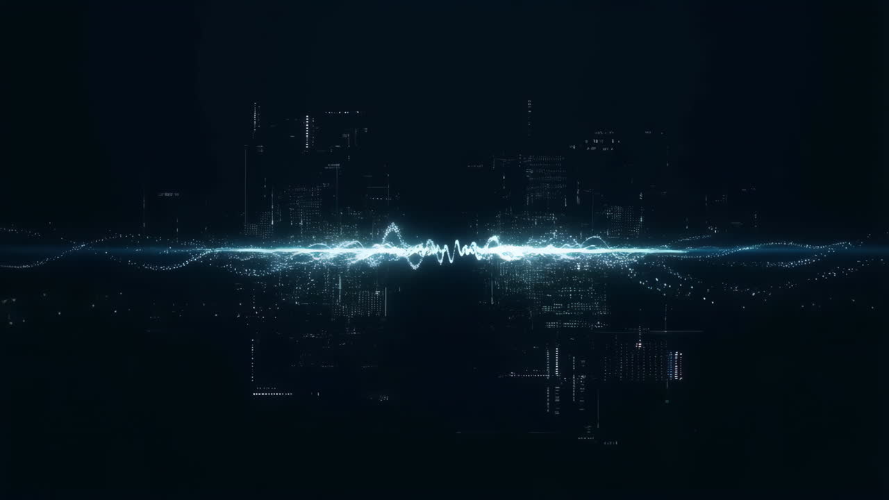 Abstract Digital Cityscape with Waveform