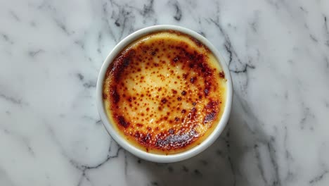 creme brulee on marble table top view