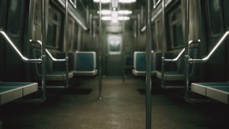 inside of the old non-modernized subway car in usa