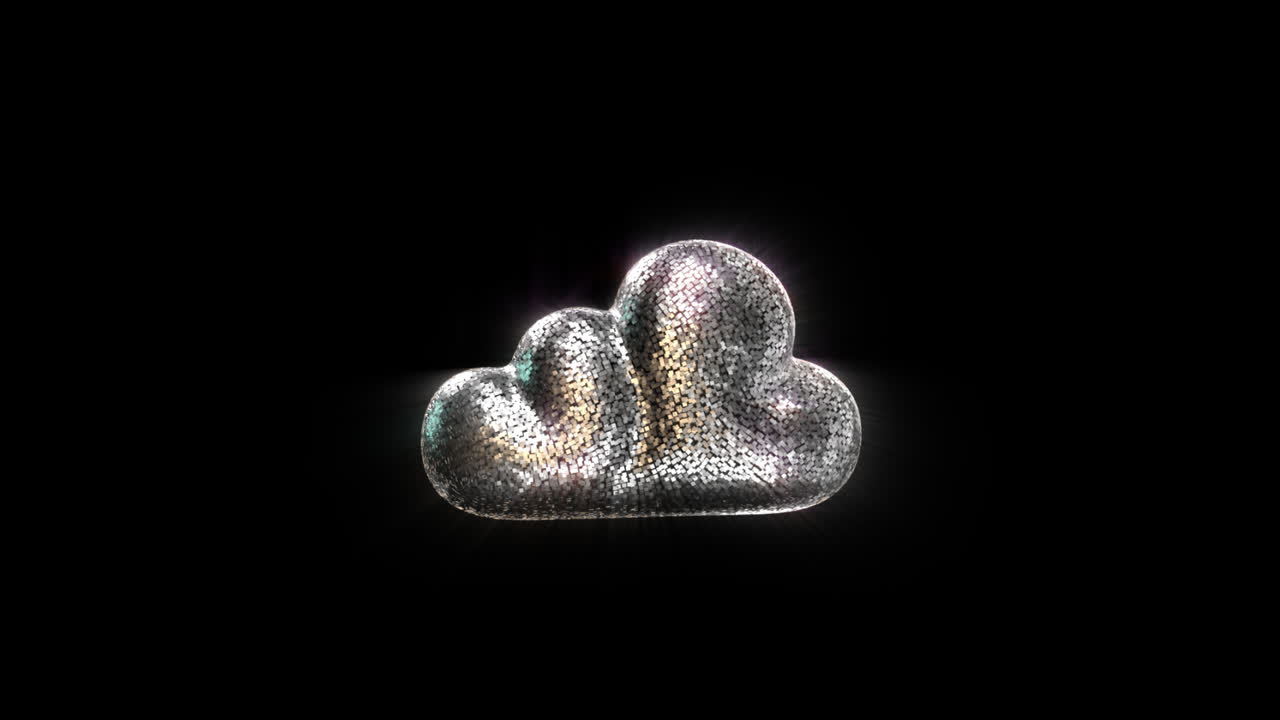 Animated Shimmering Metallic Cloud Icon on Black Background