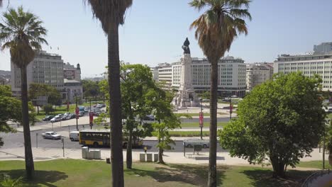 portugal sunny day lisbon city marquess of pombal square aerial fly street view 4k