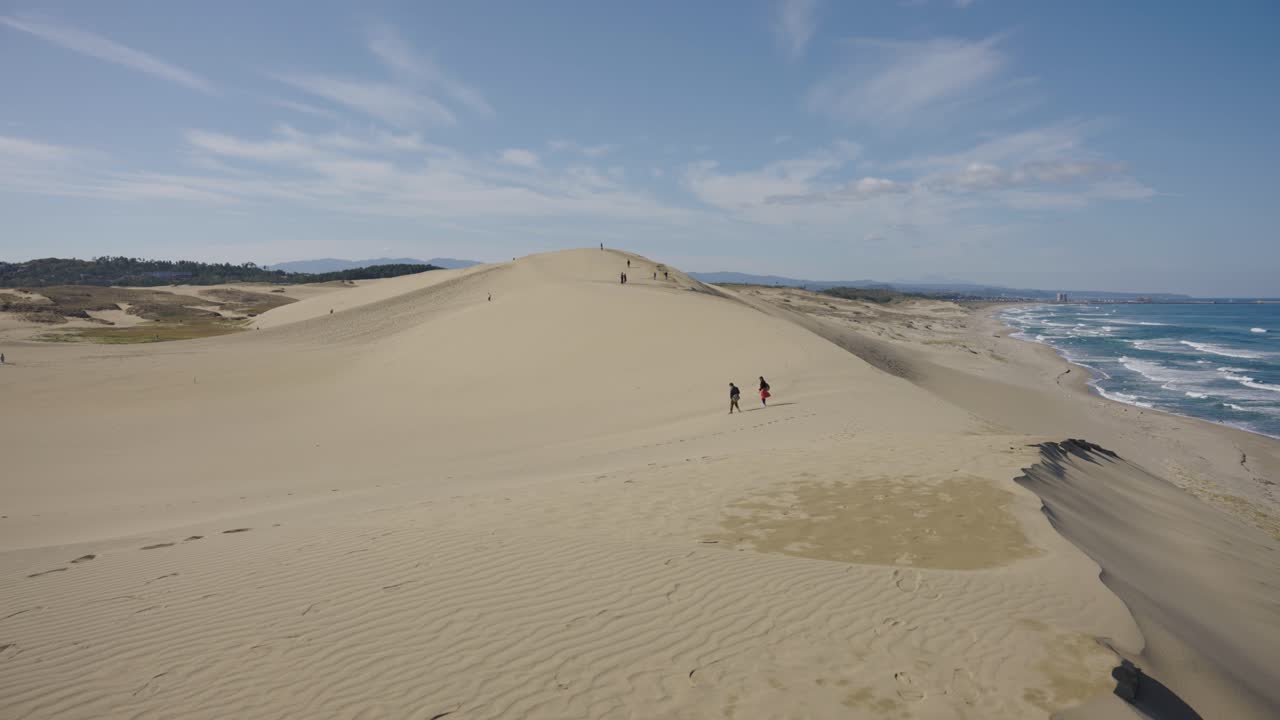 dunas de arena tottori sakyu en el mar de japón, tiro panorámico