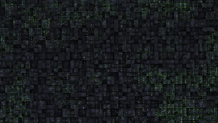 Digital background with neon circuit and cube