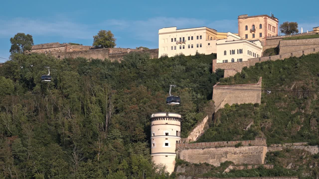 Impressive Ehrenbreitstein Fortress situated on a steep hill overlooking Koblenz, Germany