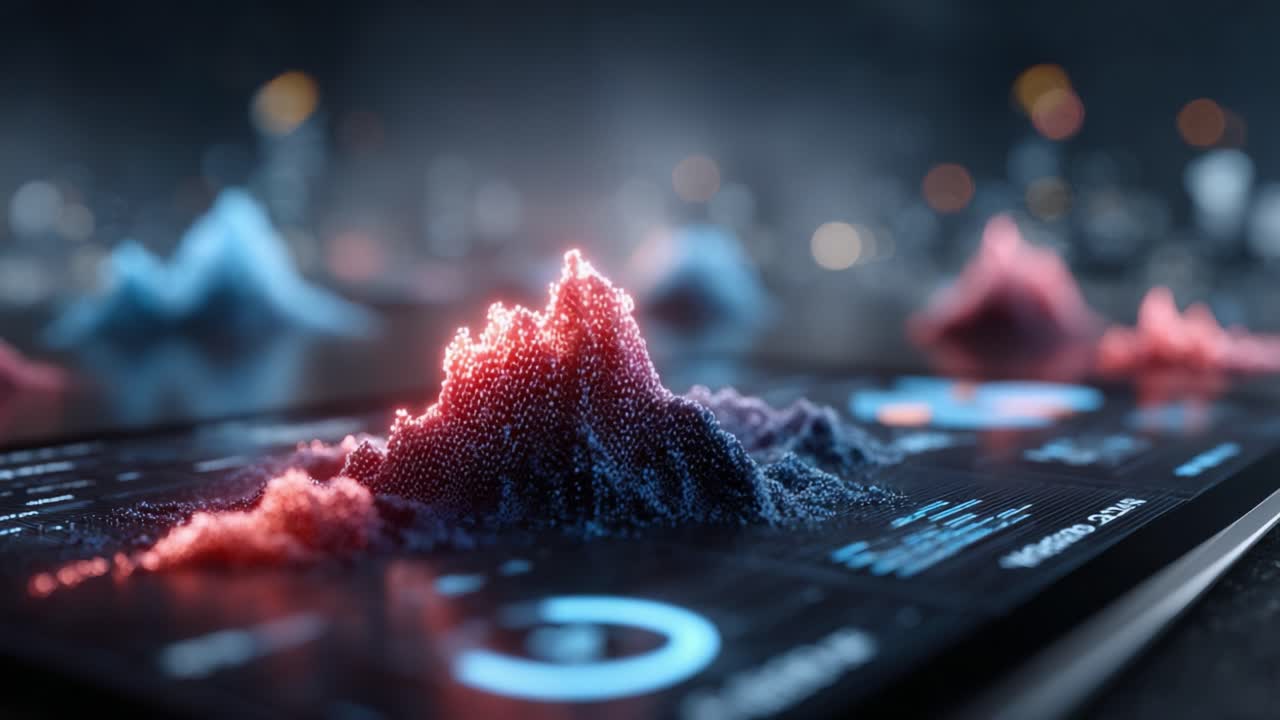 Dynamic Data Visualization Showcasing Vibrant Waveforms and Colorful Peaks on a Digital Display, Illustrating Modern Technology and Information Analysis