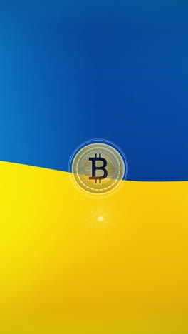 animación de los símbolos de bitcoin sobre la bandera de ucrania