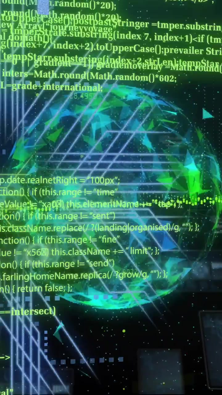 Animation of data processing with globe and network of connections on black background