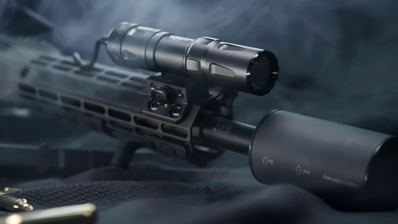 Swirling Smoke around a Firearm on a Surface