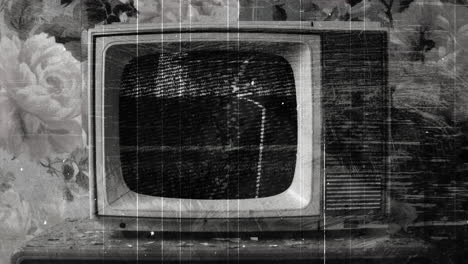 ai retro television sets with overlayed film glitch textures