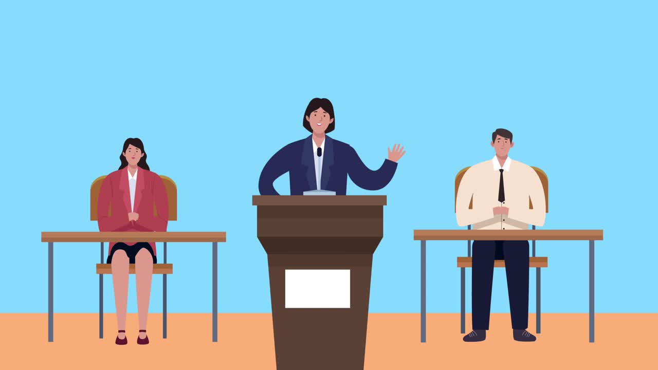 투표 장소에서 후보자와 판사들과 함께 선거 날 애니메이션