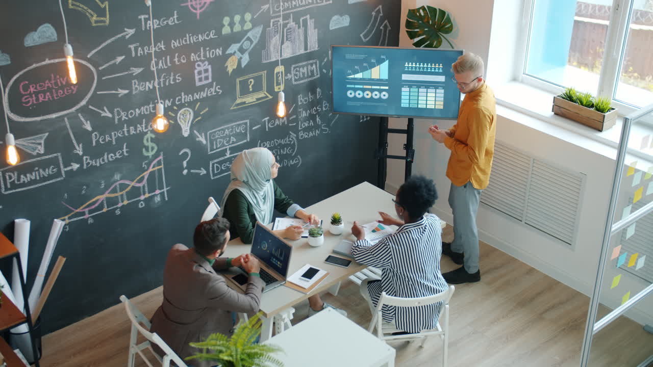reunión de equipo de negocios con presentación