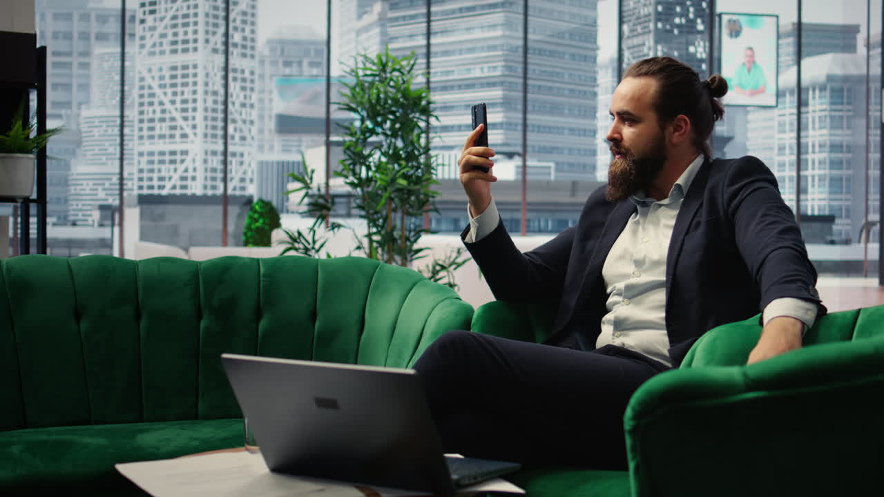 Vertical Video Rude furious director yelling at his partners on teleconference call