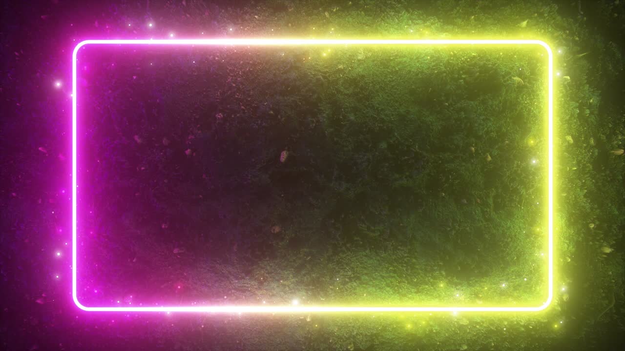 forma luminosa rectangular de neón reluciente en el fondo de una superficie de bosque de tierra. el espectro de la luz fluorescente ultravioleta moderna. bucle sin costuras 4k 3d render