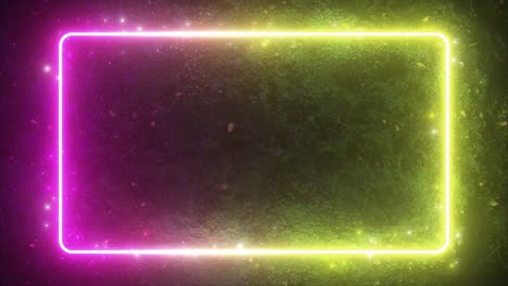 Rectangular neon shimmering luminous form on the background of a dirt forest surface. The spectrum of modern ultraviolet fluorescent light. Seamless loop 4k 3d render