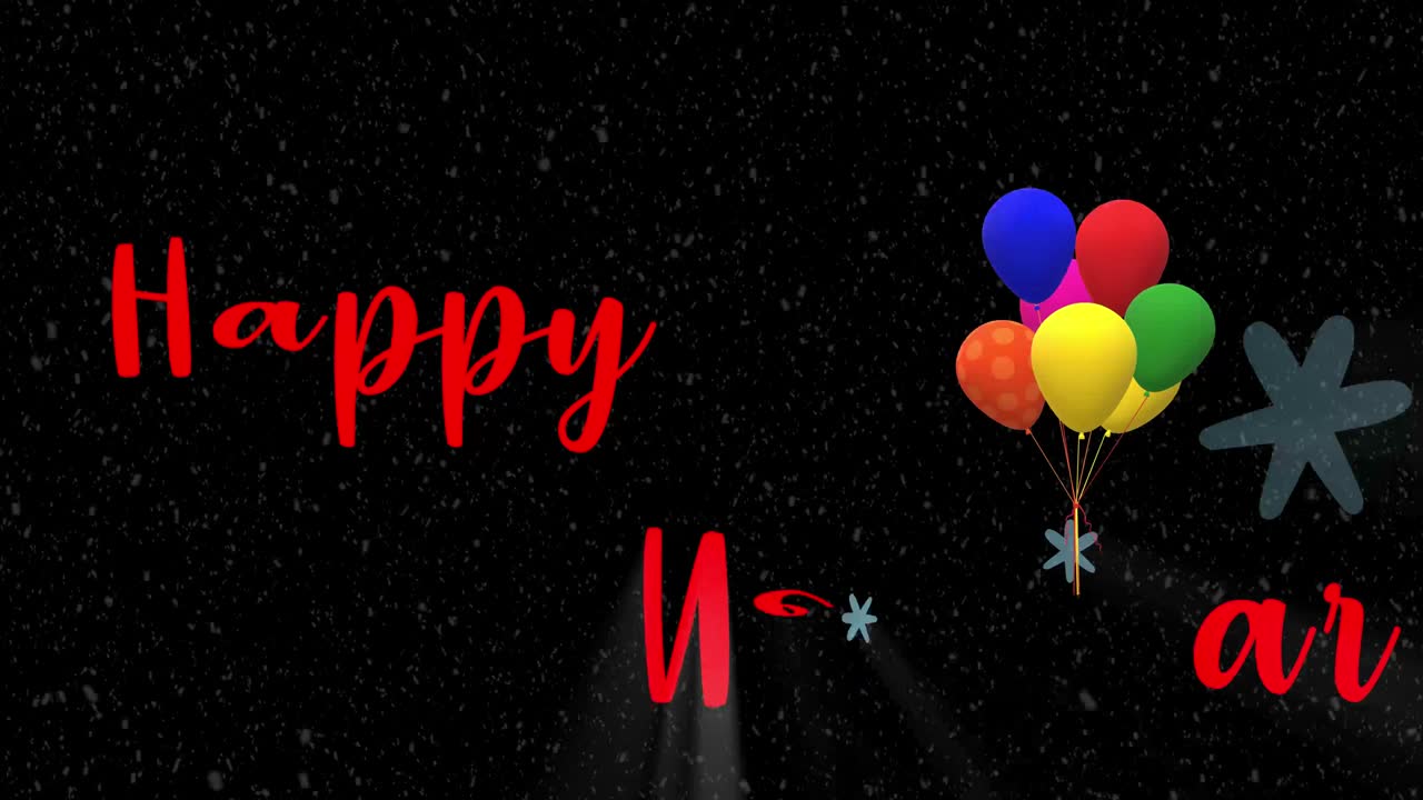 새해 텍스트와 함께 어두운 배경에 눈이 떨어지는 움직임