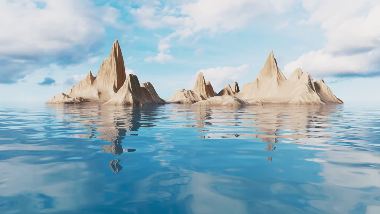 풍경 및 물 표면 배경, 3d 렌더링