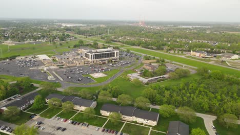 beaumont hospital building complex in trenton, aerial drone distance view