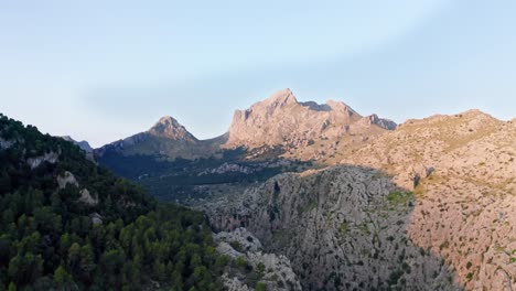 mountain range scenery with panoramic view of beautiful rocky wilderness, aerial drone