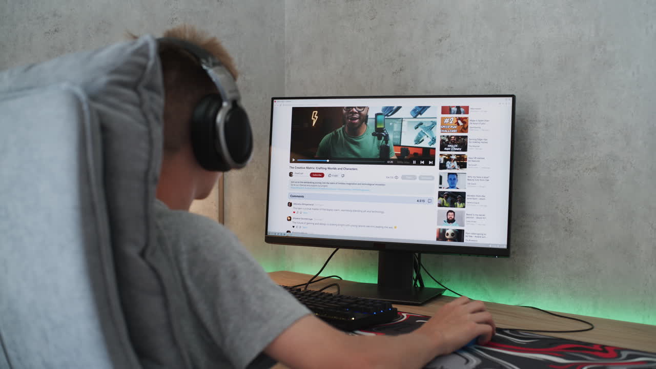 adolescente jugando y viendo videos de youtube