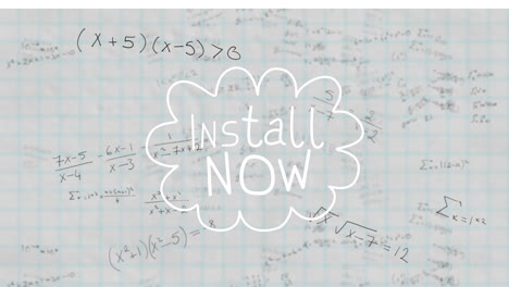 animación de instalar ahora sobre fondo blanco con fórmulas matemáticas