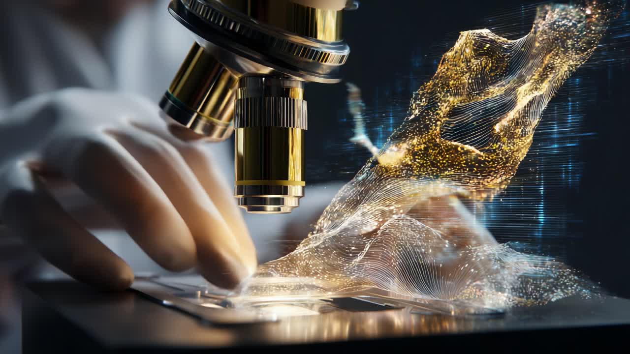 Exploring the Microcosm: An Artistic Representation of a Microscope Illuminating Intricate Patterns in a Sample, Merging Science and Creativity in Stunning Visual Effects