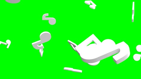 notas musicales blancas en el fondo de la tecla de croma verde.