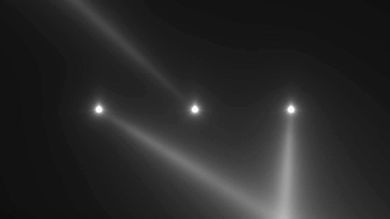 Animation motion white glowing spotlight beams on dark background in stage 1