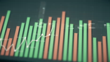 Mercado-De-Valores-De-Negocios,-Comercio,-Gráfico-De-Información-Con-Gráficos-Animados,-Gráficos-Y-Análisis-De-Información-De-Números-De-Datos-Que-Se-Mostrarán-En-La-Pantalla-De-Visualización-Del-Monitor-Para-El-Tema-De-La-Maqueta-De-La-Reunión-De-Negocios