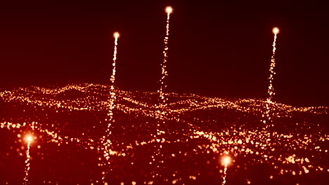 partículas de oro abstractas sobre un fondo rojo