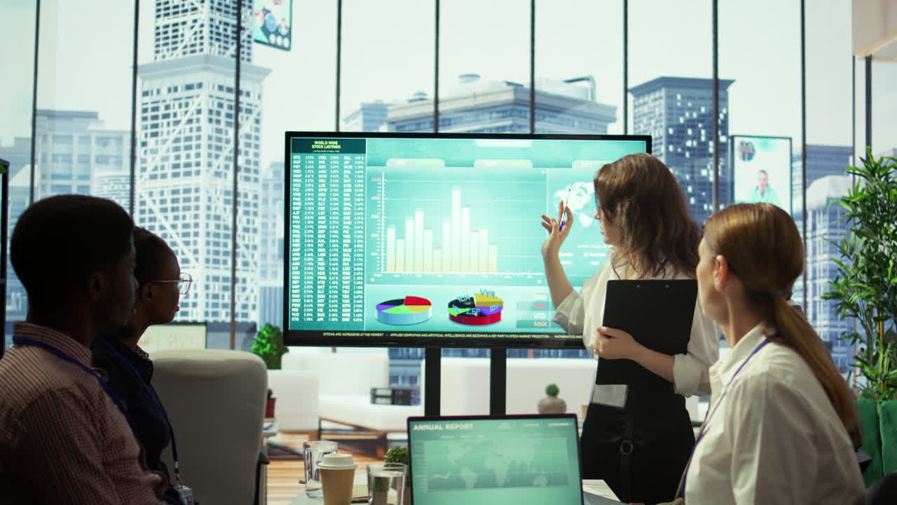 Corporate associates look into project details and timetables in conference room