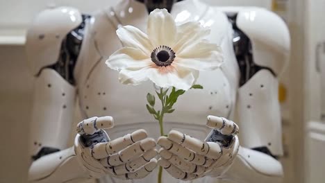 robot holding a flower