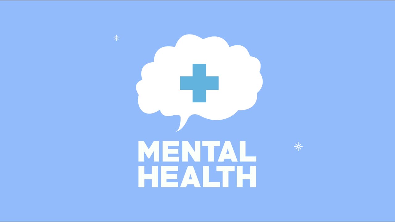 mental health lettering animation with cross in brain