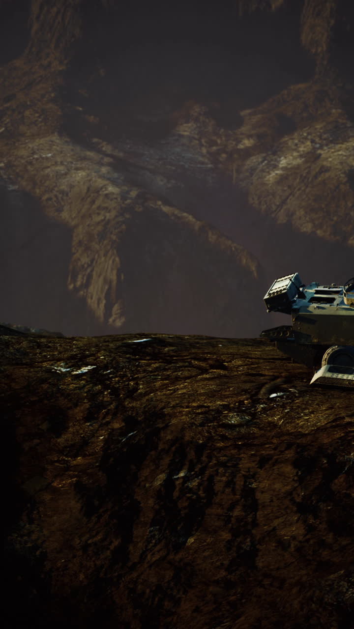 바위 풍경에 있는 군사 차량