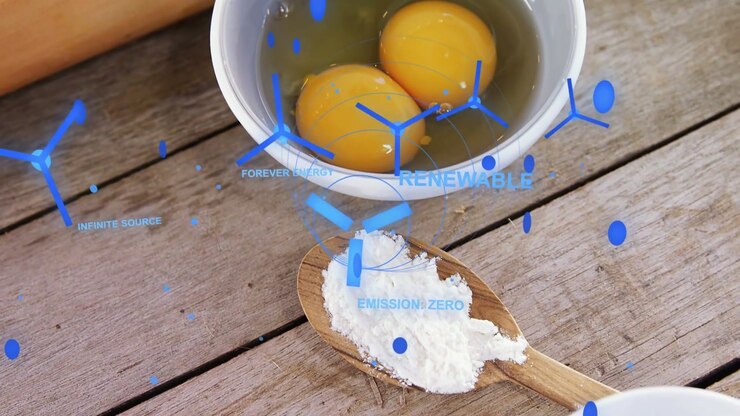 Spoon sliding right starting overlays drifting promoting renewable kitchen tags over bowl egg yolks