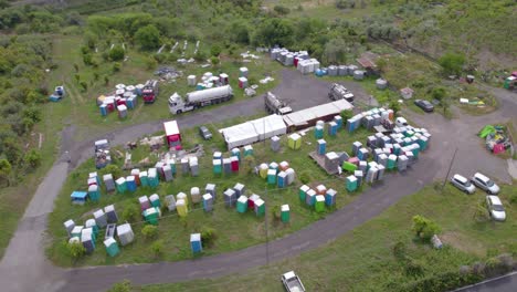 aerial orbit over the plastic toilet storage in italy