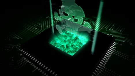 cpu on board with skull hologram