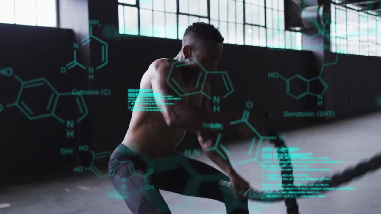 버려진 건물에서 로프로 운동하는 사람에 대한 통계와 그래프의 애니메이션