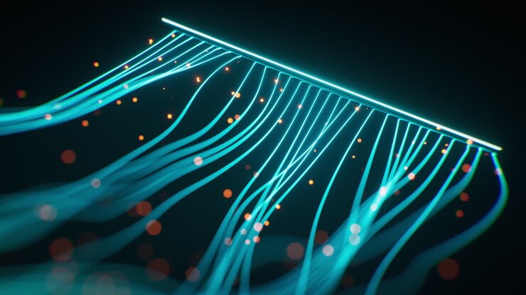 Sfondo con linee al neon ondulate e luminose, rendering in 3D