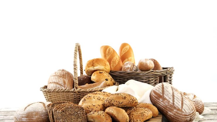 Various types of bread in wicker basket