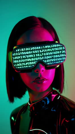 cyberpunk woman with glowing vr headset