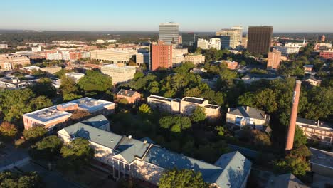 columbia sc skyline as seen from university of south carolina campus during golden hour