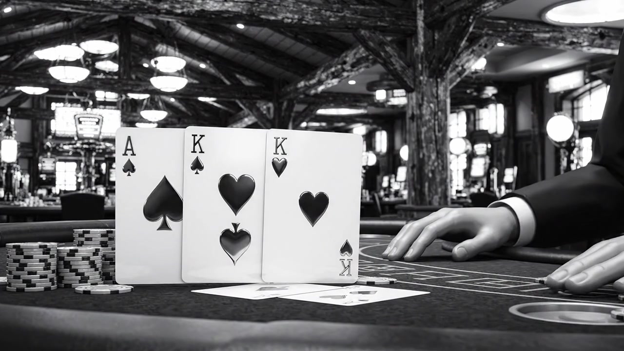 A High-Stakes Moment in a Stylish Casino: The Exciting Climax of a Poker Game with Stunning Cards and Intense Focus in an Elegant Setting