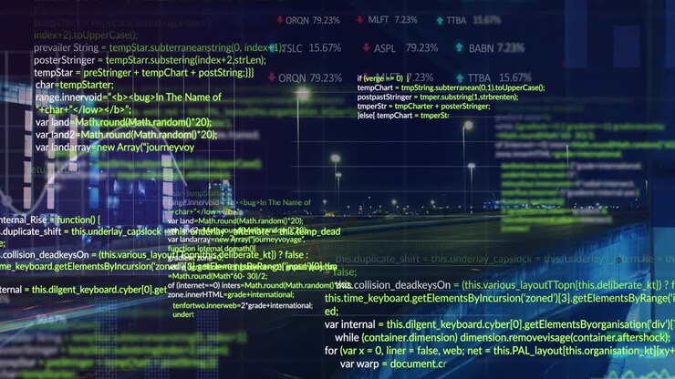 Animation of data processing over cityscape