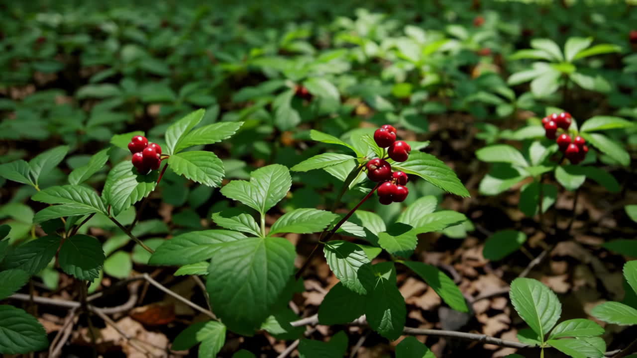 Red Berries Growing in a Forest Undergrowth