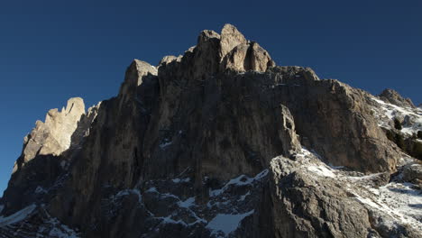 Aerial-View-of-Rocky-Peaks-of-Italian-Dolomites-on-Sunny-Winter-Day