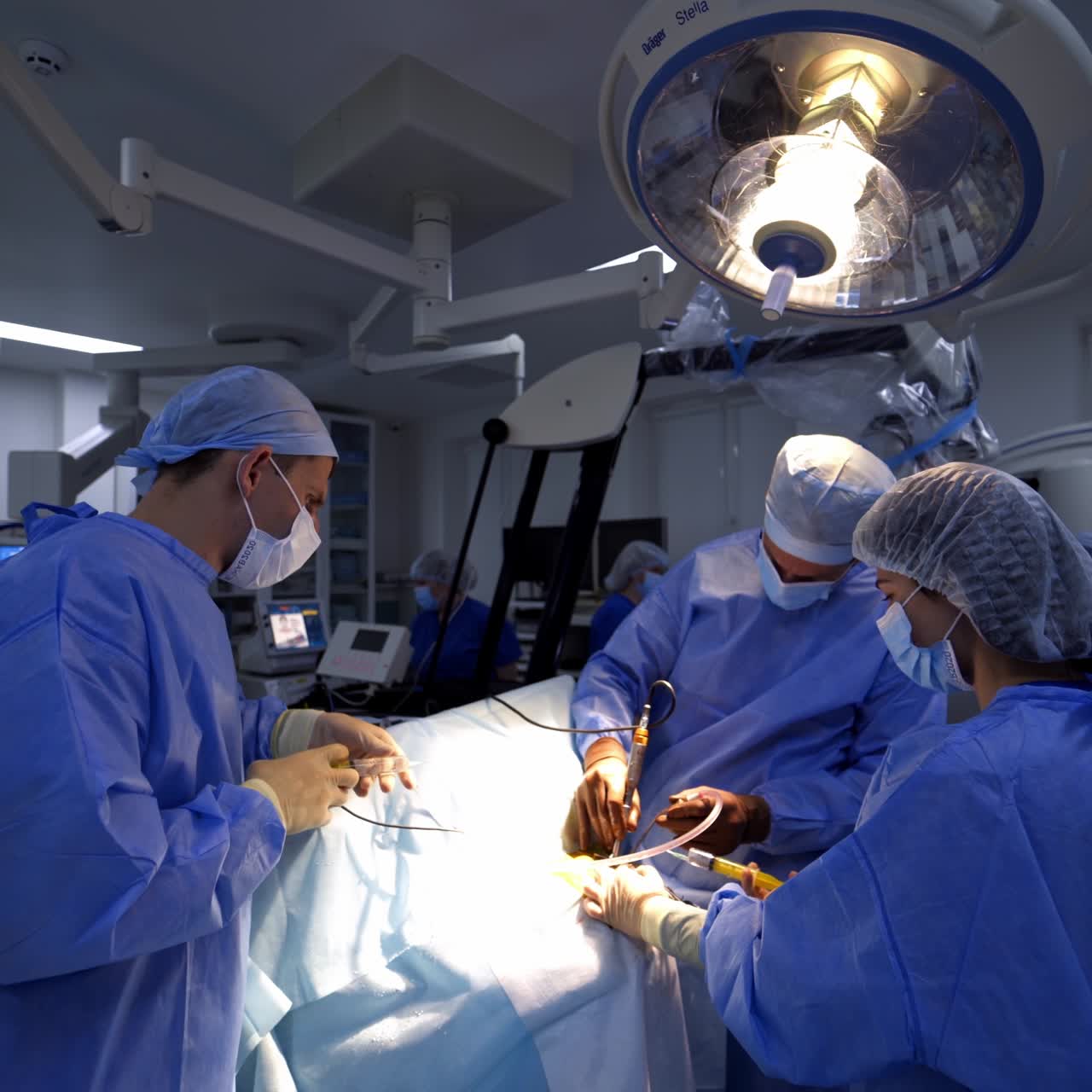 Operative neurosurgery specialists. Neurosurgeons working in operation ward
