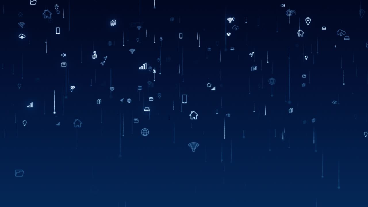 Motion graphic of Blue technology futuristic icon fall on abstract background seamless loop video